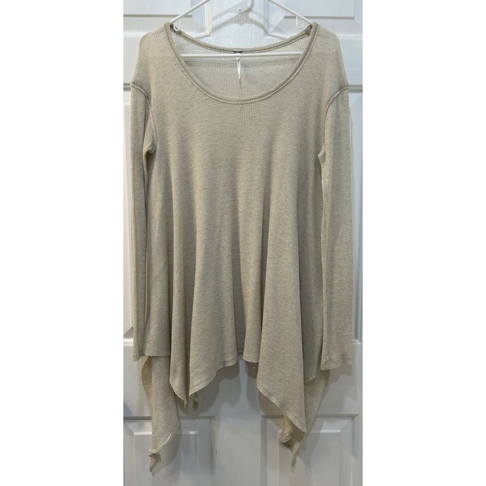 Free People Oversized Catalina Thermal Waffle Knit Tunic Top Sz XS Long Sleeve